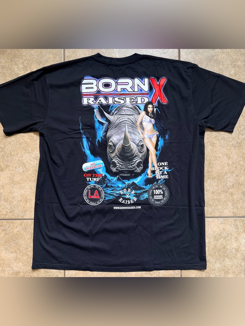 Born X Raised Rhino On The Turf Size 3XL Los Angeles Black Shirt FAST SHIPPING